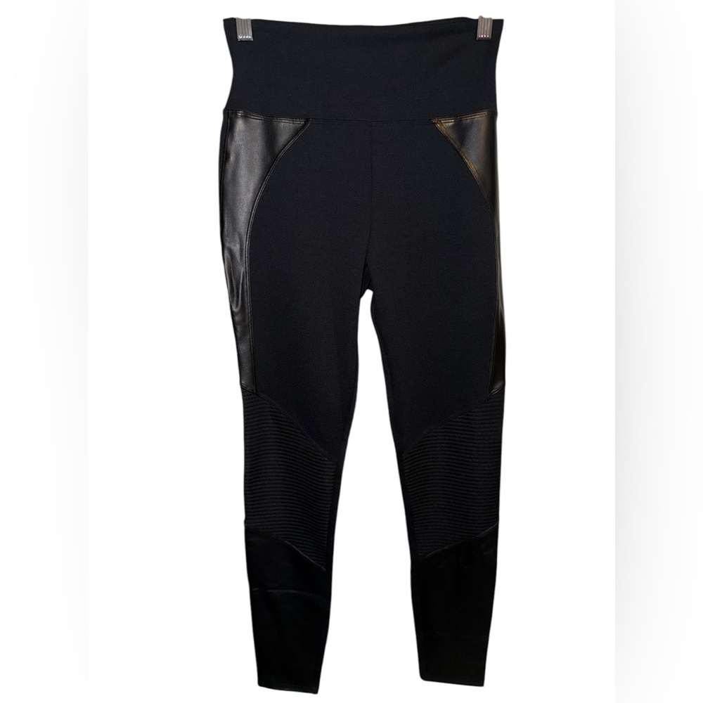 Assets Spanx Leggings Size Small 20305R Moto Faux Leather Ponte Black - Picture 3 of 8